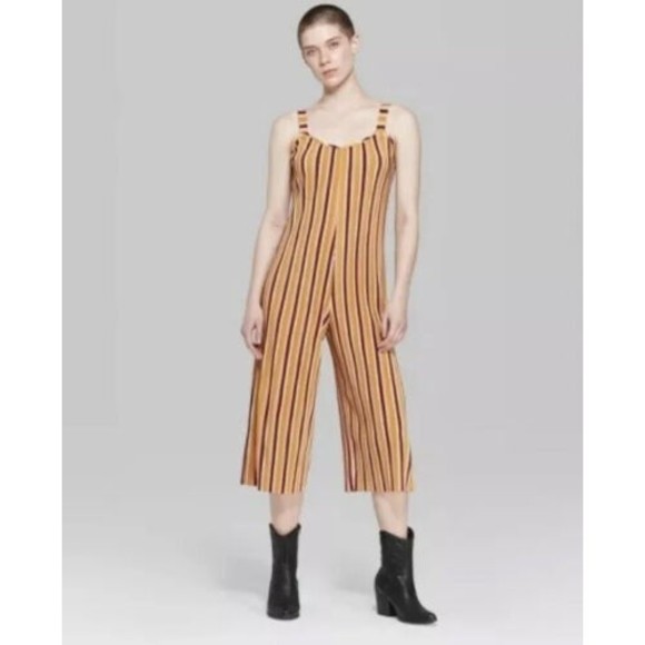 Wild Fable Size Medium Sleeveless Striped Jumpsuit Cropped Wide Legs Mod - Picture 2 of 11